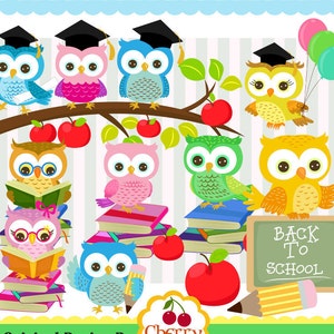 Schule Eulen, Graduierung Eulen, süße Eulen digitale Clip Art-Set-Persönliche und kommerzielle Nutzung