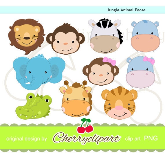 Cute Jungle Animal Faces Digital Clipart Set For-paper - Etsy