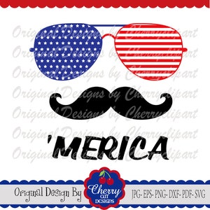 4 de julho Merica png svg, Óculos de sol bigode png svg, Dia da Independência png svg para cortadores de vinil e sublimações