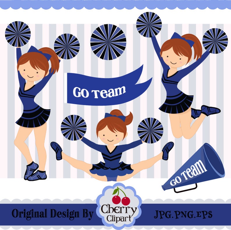 Royal Blue and Black Cheerleaders digital clipart set,Cheerleader girls,Spo...