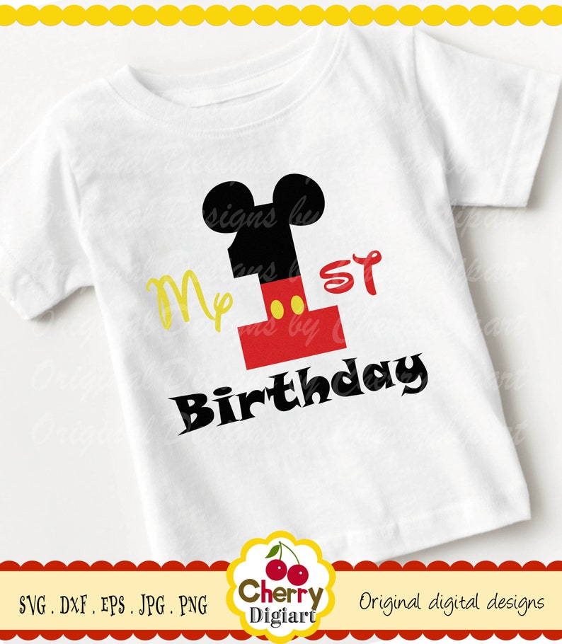 Download Clip Art My 1st Birthday Svg Dxf Cut Design Mickey Number 1 Silhouette Cricut Cut Files Personal And Commercial Use Art Collectibles