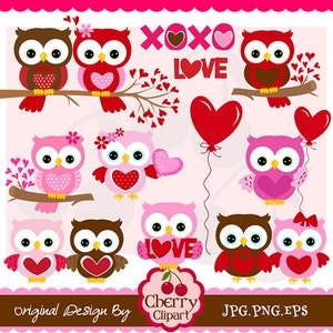 Valentine's Day Sweet Owls digital clipart set-Personal and Commercial Use-paper crafts,card making,scrapbooking,web design