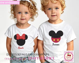 Personalized Minnie & Mickey Mouse Embroidery Design, Custom Name Fill Stitch