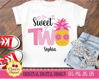 Pineapple Sweet Two, Second Birthday 2nd Birthday Girl pineapple svg png jpg for Vinyl Cutters & Sublimation BIR118