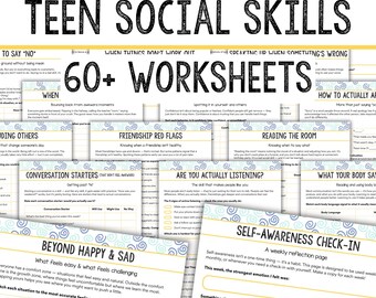 Teen Social Skills Printable Worksheets Bundle, SEL Worksheets for Middle School Counselor, Tween Social Emotional Learning Digital Download