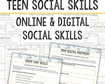 Teen Social Skills Printable Worksheets Digital Citizenship SEL School Counselor Tween Social Media Online Safety Screen Time Homeschool