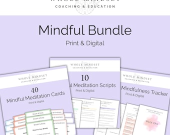 Mindfulness Bundle Printable Meditation Cards Tracker Scripts 30 Day Mindfulness Journal, Self Care Bundle Digital Download Parent Counselor