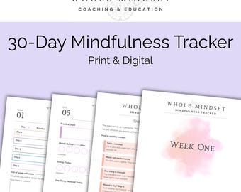 Printable Mindfulness Tracker | 30-Day Mindful Log | Parent Health | Mental Health | Therapist Worksheet | Self Care Planner | Wellness Goal
