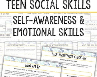 Teen Social Skills Printable Worksheets Self Awareness SEL Worksheets for Middle School Counselor, Tween Emotional Regulation Coping Skills