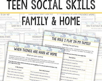 Teen Social Skills Printable Worksheets Homeschool SEL Worksheets for Middle School Counselor, Tween Social Emotional Learning Family Home