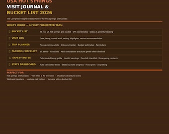 Diario di viaggio e lista delle cose da fare alle sorgenti termali degli Stati Uniti (Fogli Google)