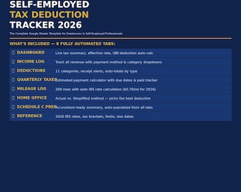 Strumento di monitoraggio delle detrazioni fiscali per lavoratori autonomi 2026 (Fogli Google / Modulo C per freelance) - Registro chilometrico (Download digitale)