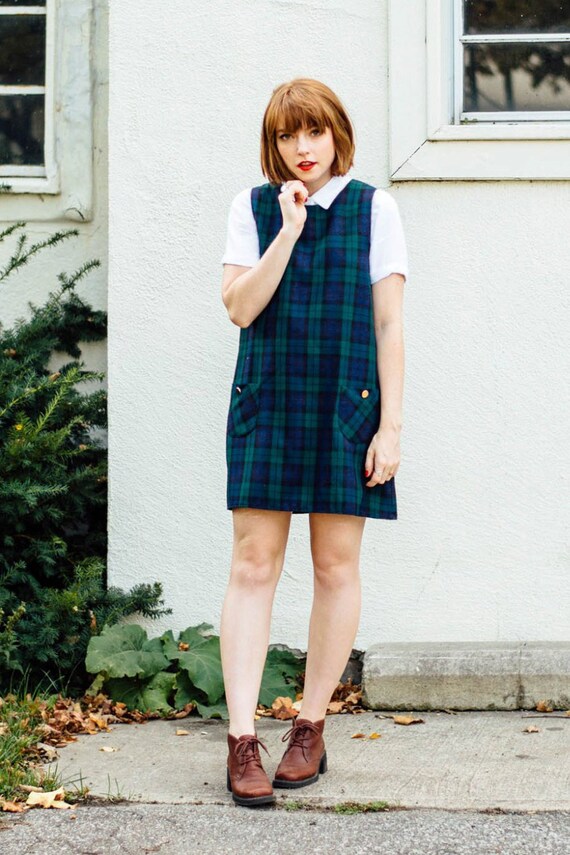 green tartan pinafore