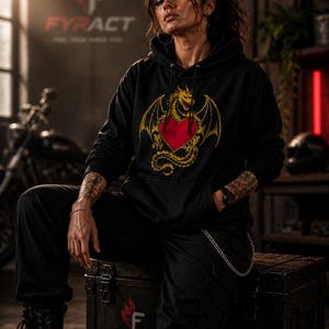 FYRACT Dragon Heart Hoodie  Gothic Streetwear Pullover Hoodie Fantasy Dragon Sweatshirt  Unisex Dark Aesthetic Hoodie