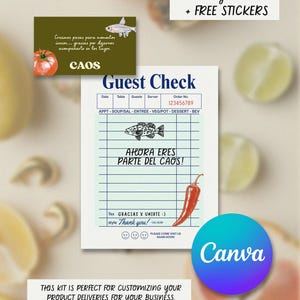 Editable Canva Thank You Kit for Business, Retro Guest Check Card, Fruit Stickers & Logo Template  Customizable Branding Package