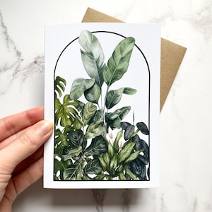 Carte de voeux vierge avec plante d'intérieur, impression d'aquarelles illustrées, carte A6 avec enveloppe kraft, cadeau d'anniversaire pour les amateurs de plantes