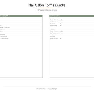 Nail Salon Forms Bundle | Clientintake | Consent Waiver | Service Menu ...