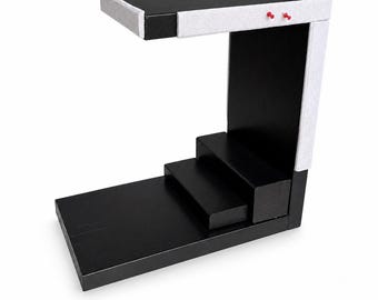 無垢材製デスクシェルフオーガナイザー、モニターライザーハッチ、人間工学に基づいた収納スタンド
