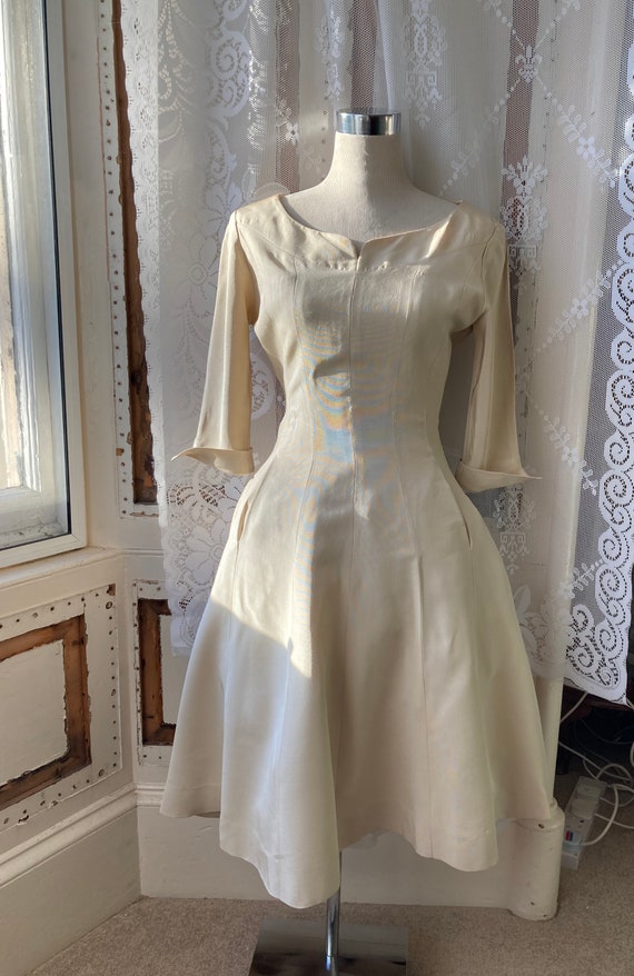 Amazing 50s Mad Men cream grosgrain Susan Small dr