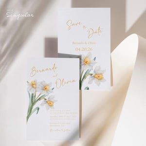 Elegant Floral Wedding Invitation Set, Yellow Flower Wedding Invite, Save the Date Template, Luxury Wedding Invitation, Editable Canva
