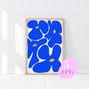Blue Flowers Modern Poster - Summer Print - Floral - Blue Yellow - Bold Wall Art - Modernism