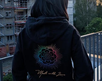 Spiritual Hoodie "Flower of Life in Rainbowcolors" - Unisex Cozy Hoodie - white, grey, black