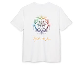 Spiritual T-Shirt "Flower of life in Rainbowcolors" - Unisex, oversized T-Shirt (white, sand, lila)