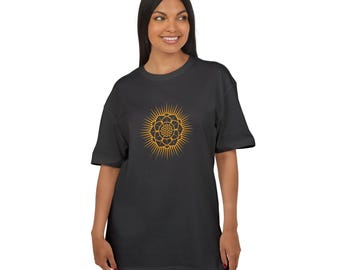 Black Spiritual T-Shirt "Flower of Life Gold" - Unisex, Oversized T-Shirt