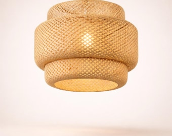 Lampada a sospensione Boho in bambù, realizzata a mano con tecnica intrecciata, lampada da soffitto in rattan naturale per soggiorno e camera da letto.