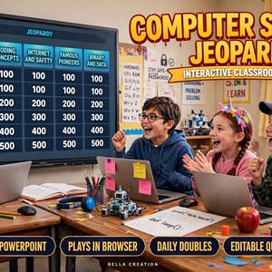 Computer Science Jeopardy Classroom Game | Interactive Computer Science Review with Scoreboard & Timer | Editable Digital Download