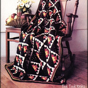 No.1181 King&#39;s Crown Afghan Crochet Pattern PDF - Granny Squares Motif Patchwork Blanket - Vintage 1970&#39;s Retro Bedspread Throw
