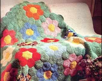 No.1018 Flower Garden Afghan Crochet Pattern PDF - 1970's Vintage