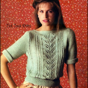 Nr 992 Wzór na sweter z liści paproci w formacie PDF Vintage - damski sweter z koronki - wiosna lato jesień lata 70. Retro dzierganie
