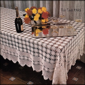 No.1165 Crystal Motif Tablecloth Crochet Pattern PDF - Lace Tablecloth - Vintage 1970&#39;s Cotton Thread Lace Kitchen Table Cloth