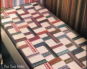 No.1189 Plaid Coverlet Patchwork Blanket - Granny Squares Strip Afghan Crochet Pattern PDF - Vintage 1970's Retro Bedspread Throw Bedroom