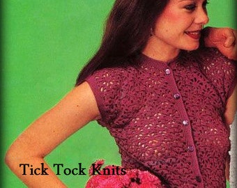 No.355 Crochet Sweater Pattern 1970's Vintage PDF - Women's Daisy Lace Cardigan Sweater - Retro Crochet Pattern
