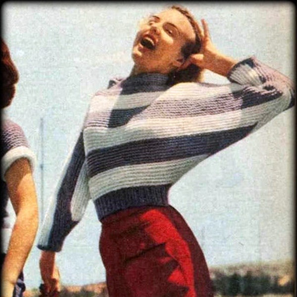No.695 Vintage Women's Sweater Knitting Pattern PDF - 1950's Dolman Sleeve Sweater - Pullover - Retro Knitting Pattern