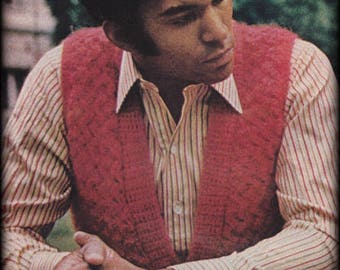 No.591 Men's Crochet Pattern PDF - Men's Textured Vest With Patch Pockets - Sweater Vest - 1970's Vintage Retro Crochet Pattern