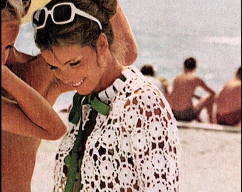 No.276 PDF modèle au crochet vintage femme dentelle médaillon veste - couverture de plage - modèle au crochet rétro des années 1970 - téléchargement immédiat