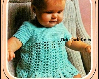 No.325 Baby Dress Crochet Pattern PDF Vintage - Lace T-Shirt Dress With Matching Diaper Cover - Sizes 6 to 12 months & 1 year - 1970's