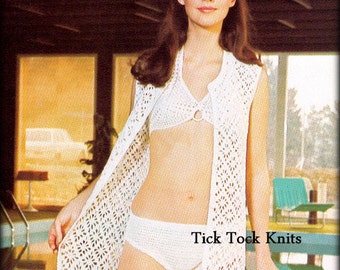 No.435 Crochet Pattern Women's Vintage PDF - Elegant Crochet Bikini & Cover-Up - Bathing Suit Beach - 1970's Retro Bohemian Crochet Pattern