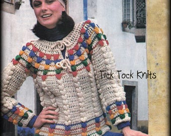 No.593 Women's Crochet Sweater Pattern PDF 1970's Vintage - Puff Stitch Pullover Sweater - Retro Crochet Pattern - Instant Download