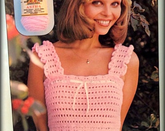 No.475 PDF Patrón de crochet Vintage 1970's - Camiseta sin mangas camisola de crochet para mujer - Top sin mangas de verano para adolescentes - Patrón de crochet retro