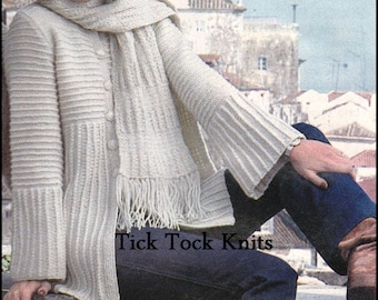 No.259 Women's Knitting Pattern Vintage PDF - Rib & Ridge Set - Cardigan Jacket, Hat, Scarf - Retro Knitting Pattern - Instant Download