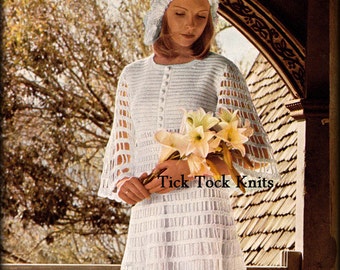 Nr.565 Häkelanleitung Kleid PDF für Frauen - Mod Kleid & Mütze - Sommer Spitze Ausgestellter Ärmel - Vintage 1970's Retro Boho Häkelanleitung