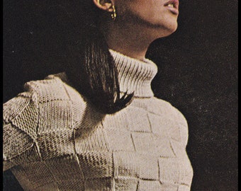 No.215 PDF Vintage Knitting Pattern For Women - Basket-Weave Turtleneck Dress 1970's - Instant Download - Bust Sizes 32.5", 34", 36", 38"