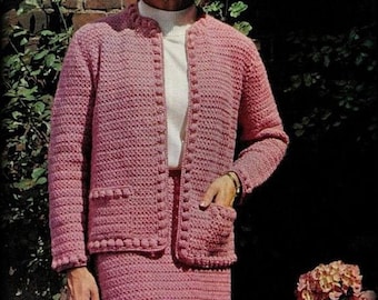 No.760 Crochet Suit For Women PDF 1970's Vintage - Cardigan Sweater Jacket & Skirt Retro Boho Women's Crochet Pattern