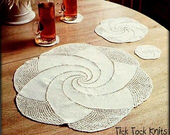 No.1027 Spiral Doily Place Mat Crochet Pattern PDF - Round Placemats - Table Drink Coasters Doilies - 1970's Vintage Retro Digital Download