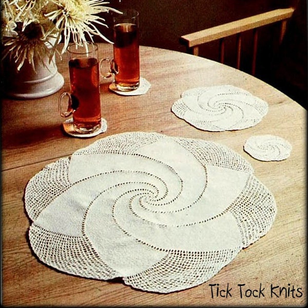 No.1027 Spiral Doily Place Mat Crochet Pattern PDF - Round Placemats - Table Drink Coasters Doilies - 1970's Vintage Retro Digital Download