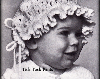 No.555 Baby Hat Crochet Pattern PDF Vintage - Old Fashioned Baby Bonnet - Size 6 - 12 months 1 Year - Retro Baby Crochet Pattern